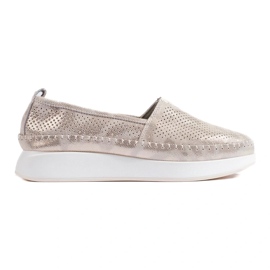 Pantofi ajurati Shelovet din piele aurie de aur 1