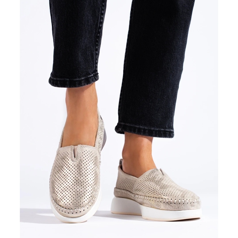 Pantofi ajurati Shelovet din piele aurie de aur 2