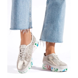 Pantofi de damă din piele cu platformă colorată Shelvt de aur 2