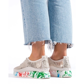 Pantofi de damă din piele cu platformă colorată Shelvt de aur 1