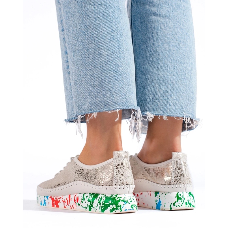 Pantofi de damă din piele cu platformă colorată Shelvt de aur 1