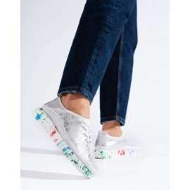 Pantofi de damă din piele argintie cu platformă Shelovet colorată 1