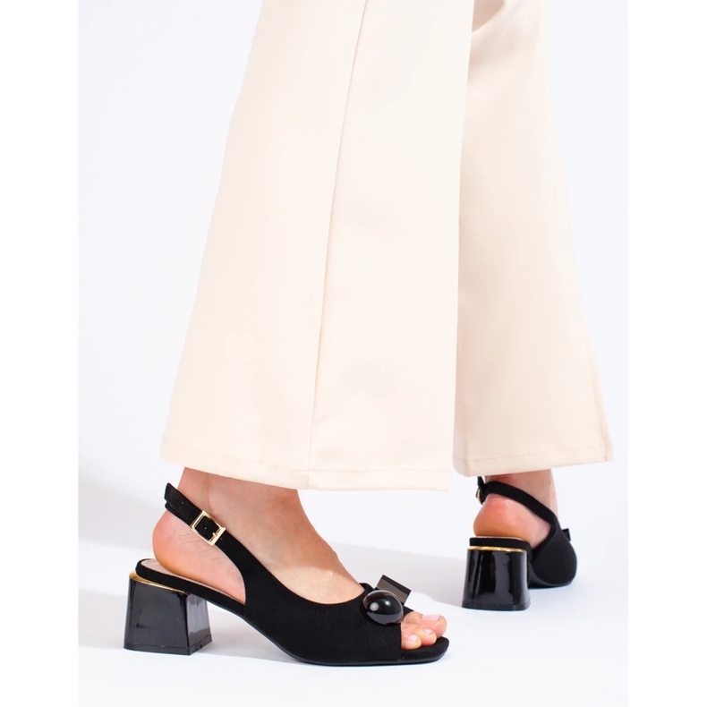 Sandale de piele de piele neagră negru 2