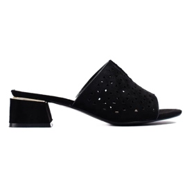 Papuci ajurati de dama de culoare neagra cu toc jos negru 2