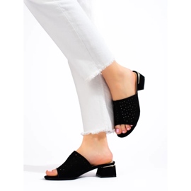 Papuci ajurati de dama de culoare neagra cu toc jos negru 1