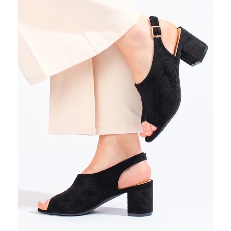 W. Potocki Sandale cu toc înalt ajurat Shelovet negre negru 1