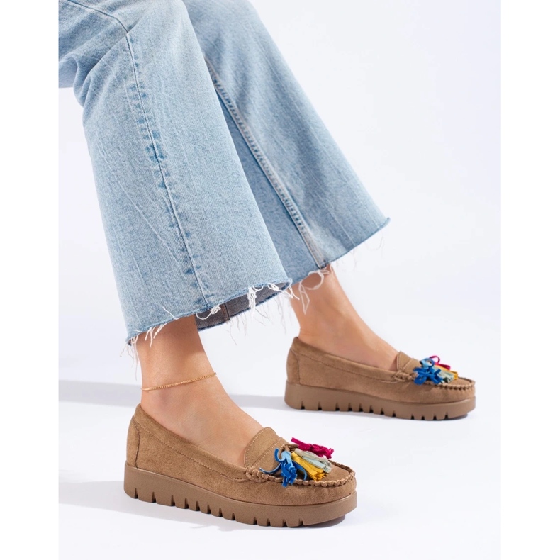 W. Potocki Mocasini boho din piele intoarsa Potocki cu ciucuri bej 2