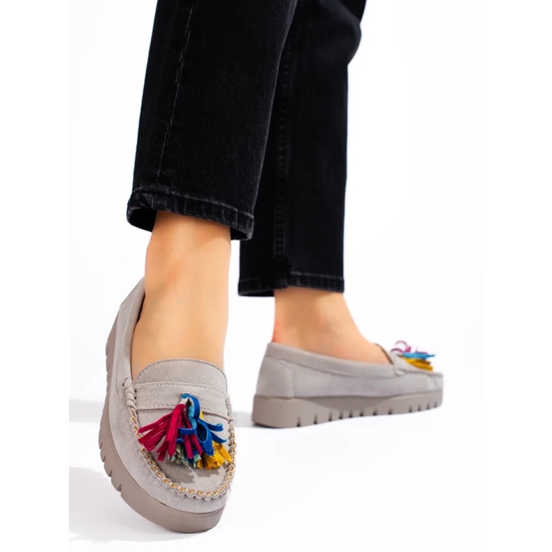 W. Potocki Mocasini boho din piele intoarsa gri Potocki cu franjuri 2 W. Potocki Mocasini boho din piele intoarsa gri Potocki cu franjuri 2