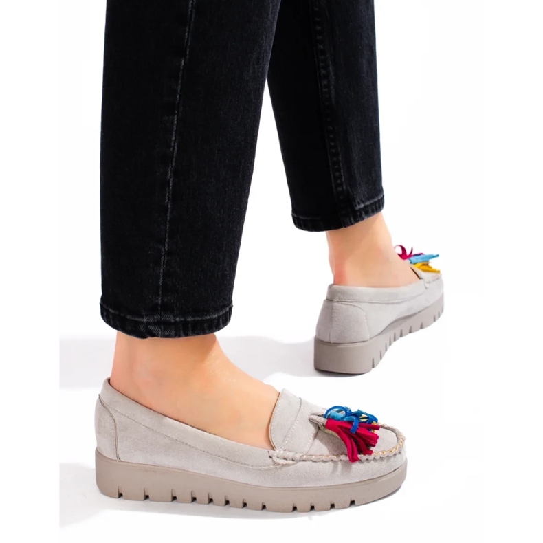 W. Potocki Mocasini boho din piele intoarsa gri Potocki cu franjuri 1 W. Potocki Mocasini boho din piele intoarsa gri Potocki cu franjuri 1