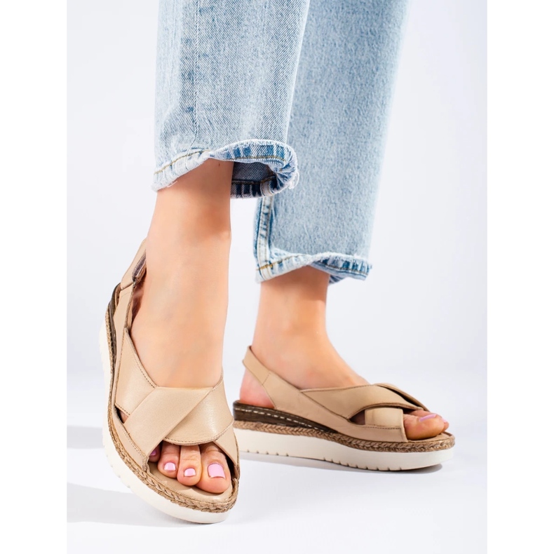 W. Potocki Sandale de damă cu pană joasă Potocki bej 2