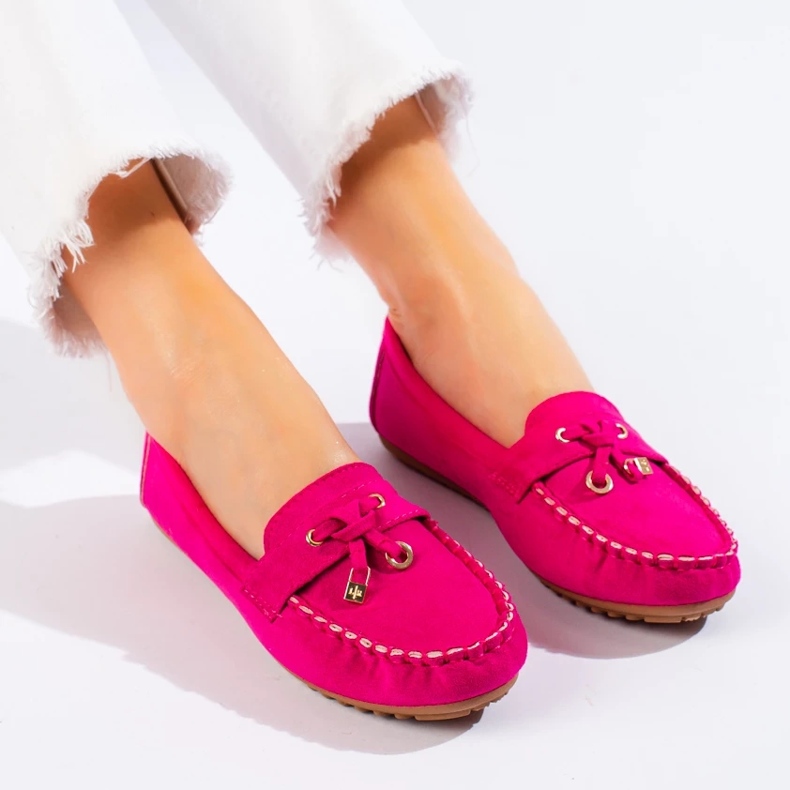 Mocasini roz de piele intoarsa de la Shelovet 1