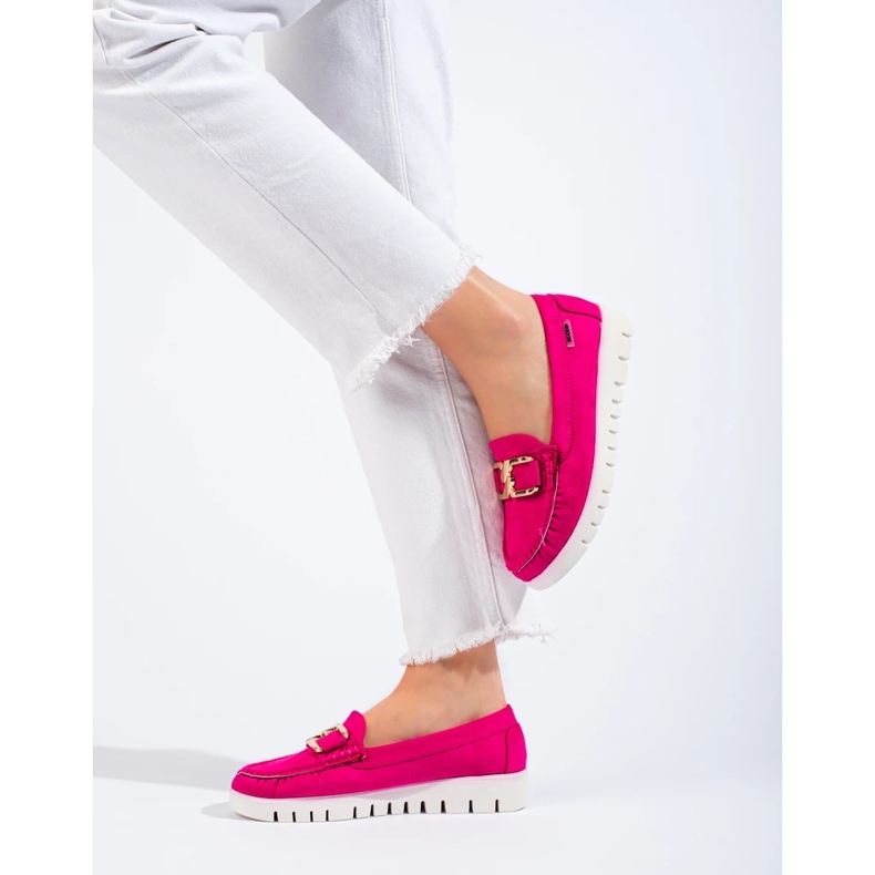 Mocasini din piele intoarsa pe o talpa groasa Shelovet roz 1