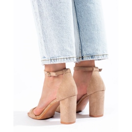 Sandale bloc din piele intoarsa Shelovet bej 2