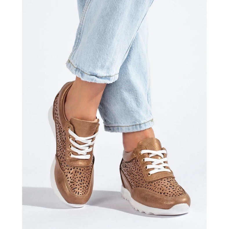 Tenisi ajurati cu pană ascunsă Shelovet maro 2 Tenisi ajurati cu pană ascunsă Shelovet maro 2