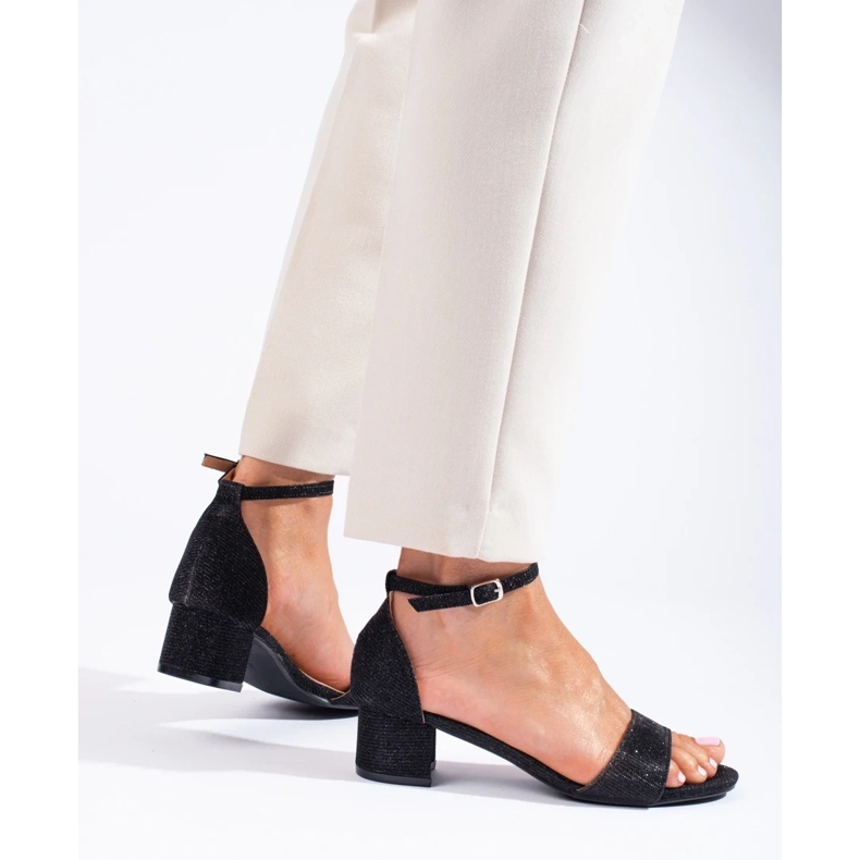 Sandale elegante din brocart cu toc mic Shelovet negru 1