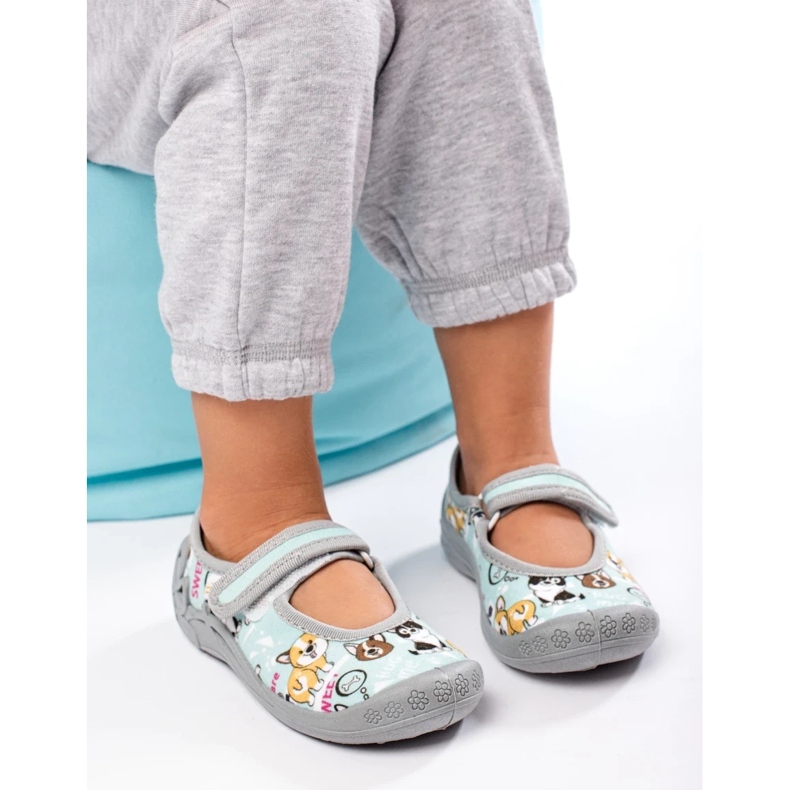 SHELOVET Papuci copii pentru gradinita cu caini 3F albastru 2