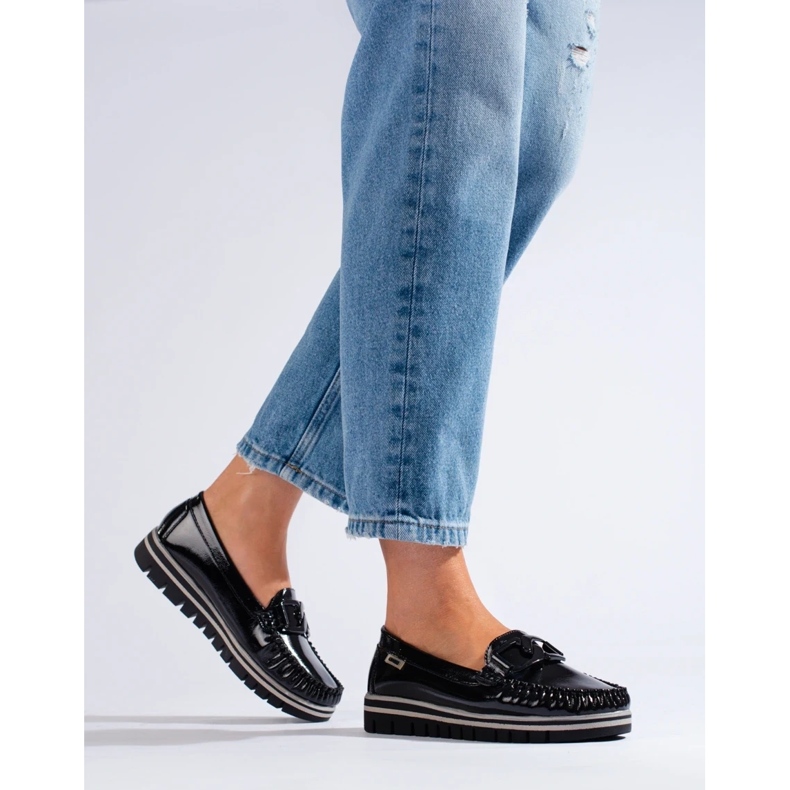 Mocasini cu platforma Shelovet negri patentati negru 2