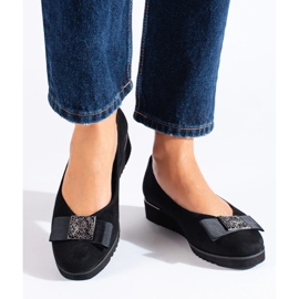 Pompe cu pană joasă Shelovet din piele intoarsa neagra negru 2