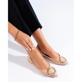 Balerini de piele de piele de damă bej de la Shelovet 2