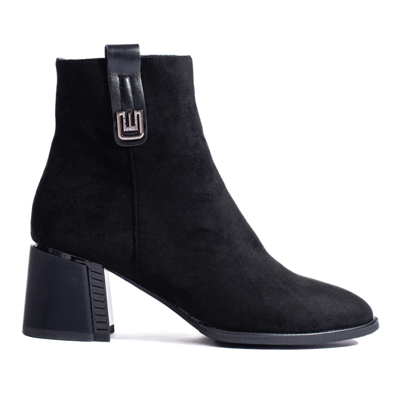 Botine negre clasice Shelovet din piele intoarsa cu toc inalt negru 2