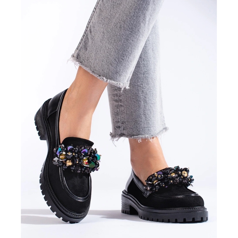 Mocasini de dama din piele intoarsa neagra de la Shelovet negru 2