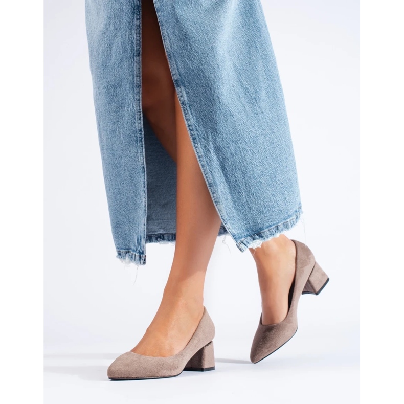 Pompe bej Shelovet din piele intoarsa cu toc joasa 2