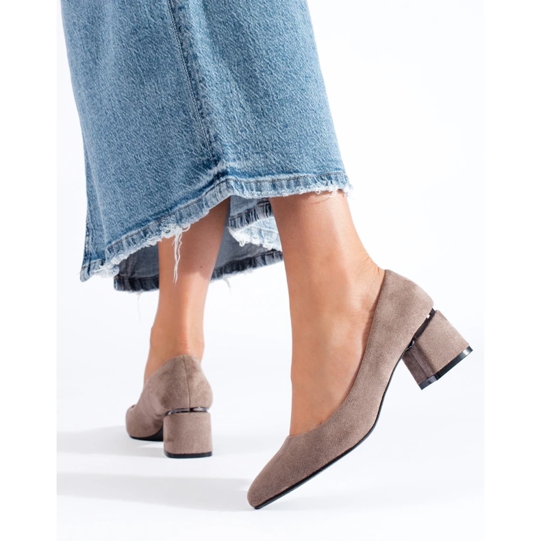 Pompe bej Shelovet din piele intoarsa cu toc joasa 1