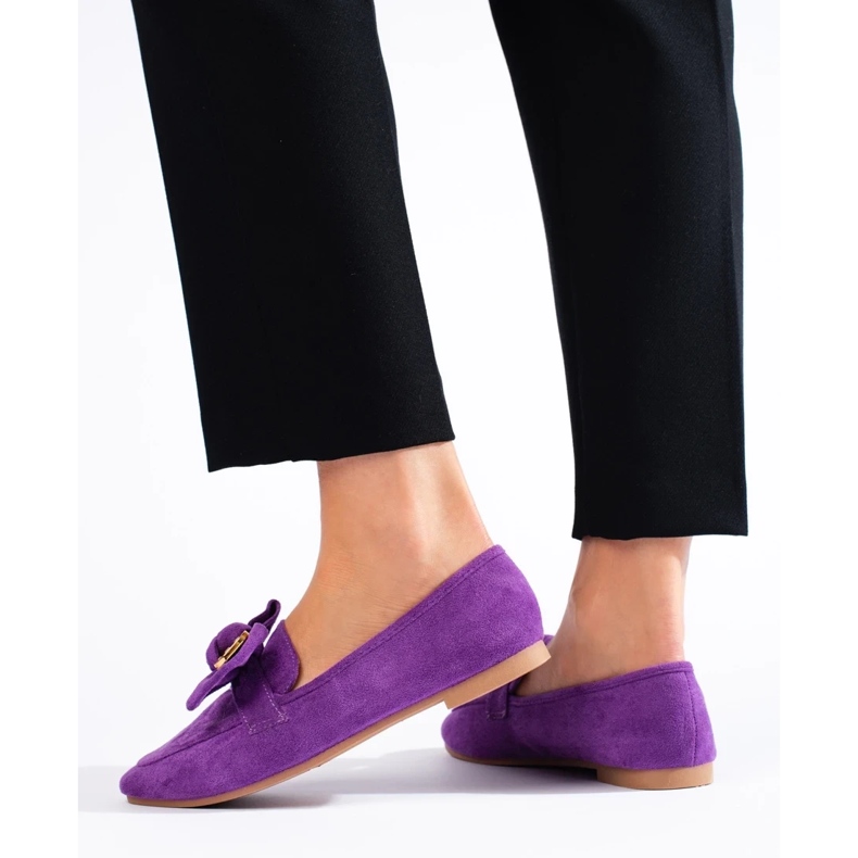 Mocasini de dama din piele intoarsa mov violet 1