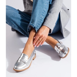 Mocasini de damă argintii din piele ecologică de la Shelovet 2