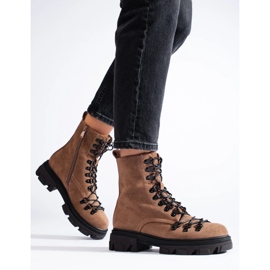 Cizme de muncitori maro legate de piele intoarsa de la Vinceza bej 2