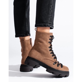 Cizme de muncitori maro legate de piele intoarsa de la Vinceza bej 1