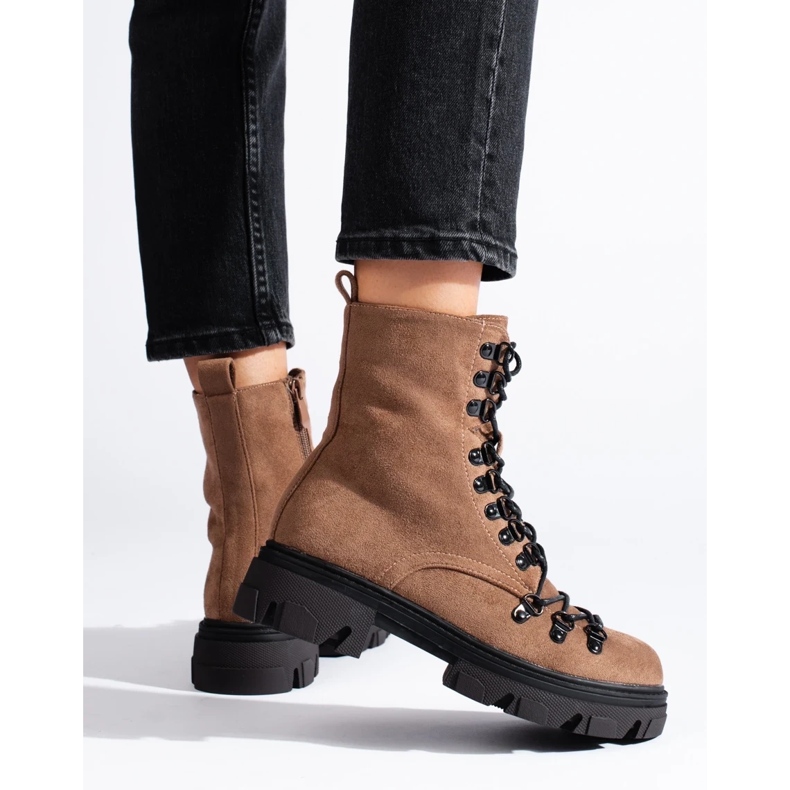 Cizme de muncitori maro legate de piele intoarsa de la Vinceza bej 1