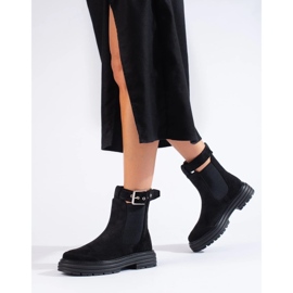 Botine negre din piele intoarsa cu catarama Shelovet negru 1