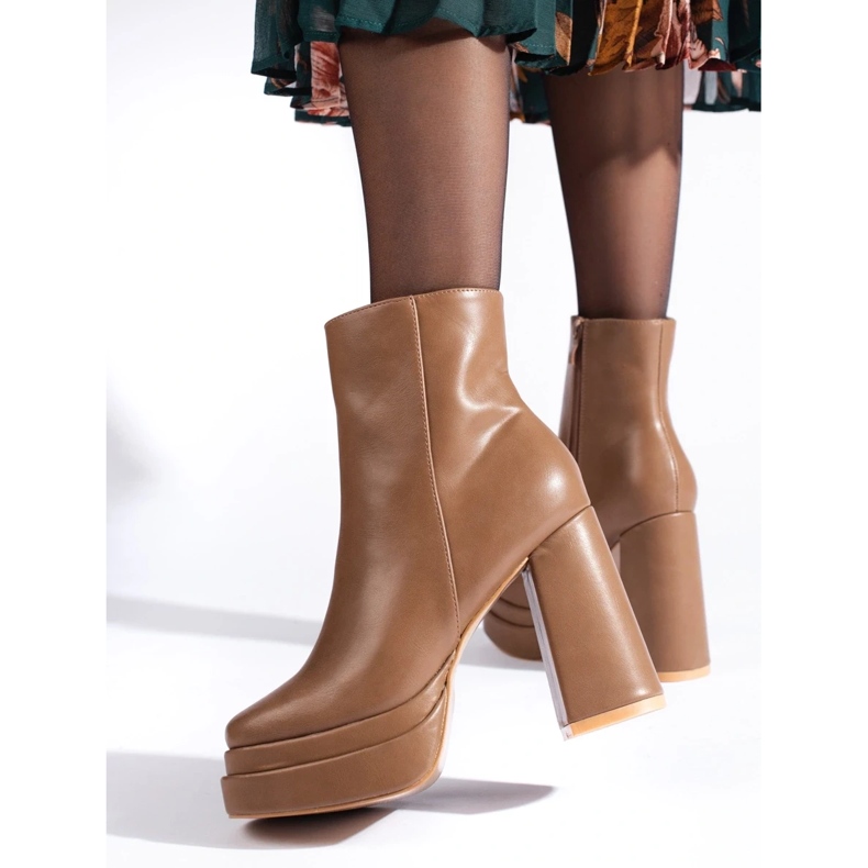 SHELOVET Botine cu toc bej închis maro 2