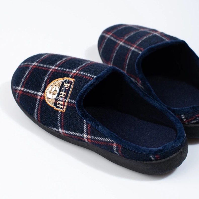 Papuci bărbați Shelovet cu carouri bleumarin albastru 1