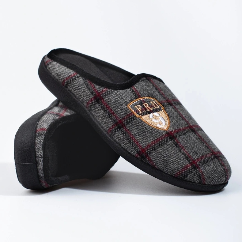 Papuci bărbați în carouri gri Shelovet 1