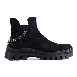 W. Potocki Botine dama ajurata din piele intoarsa, neagra, Potocki negru 3