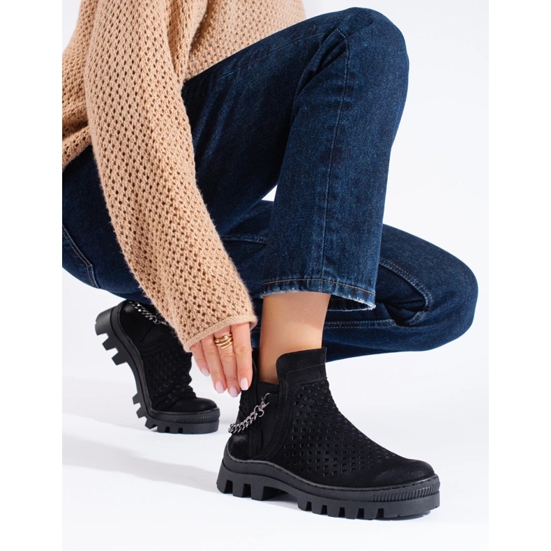 W. Potocki Botine dama ajurata din piele intoarsa, neagra, Potocki negru 1