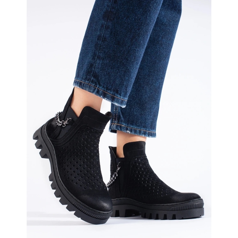 W. Potocki Botine dama ajurata din piele intoarsa, neagra, Potocki negru 2