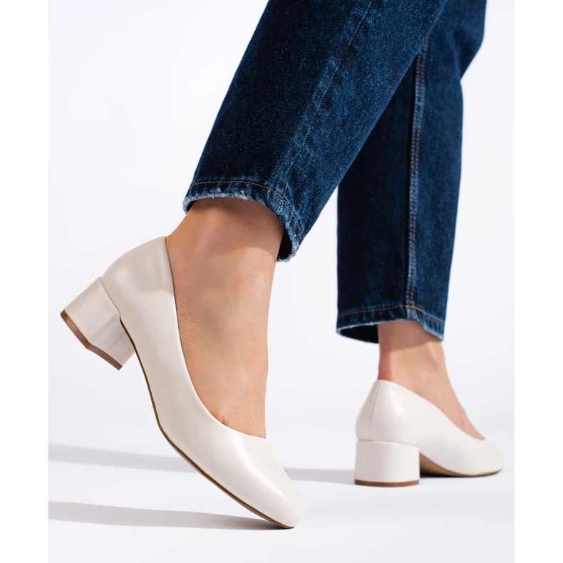 Pompi de dama cu toc jos, bej deschis 1