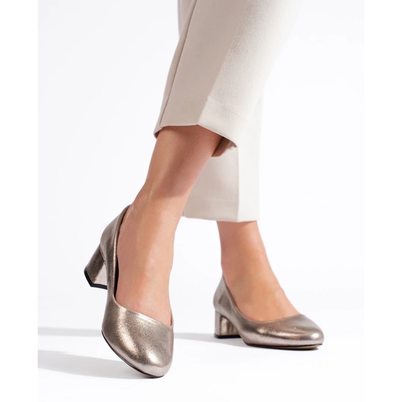 Pompi de dama cu toc jos, aurii inchis de aur 1