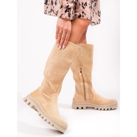 W. Potocki Cizme de piele intoarsa ajurata de la Potocki bej 1