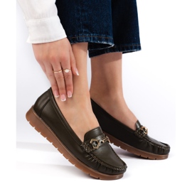 Mocasini confortabili de dama verde inchis 2