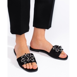 Flip-flops de damă de culoare neagră cu decor negru 2