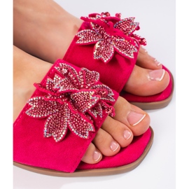 Șlapi de damă fucsia cu decor roz 2