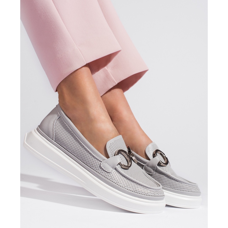 Goodin Mocasini de dama ajurati gri 2