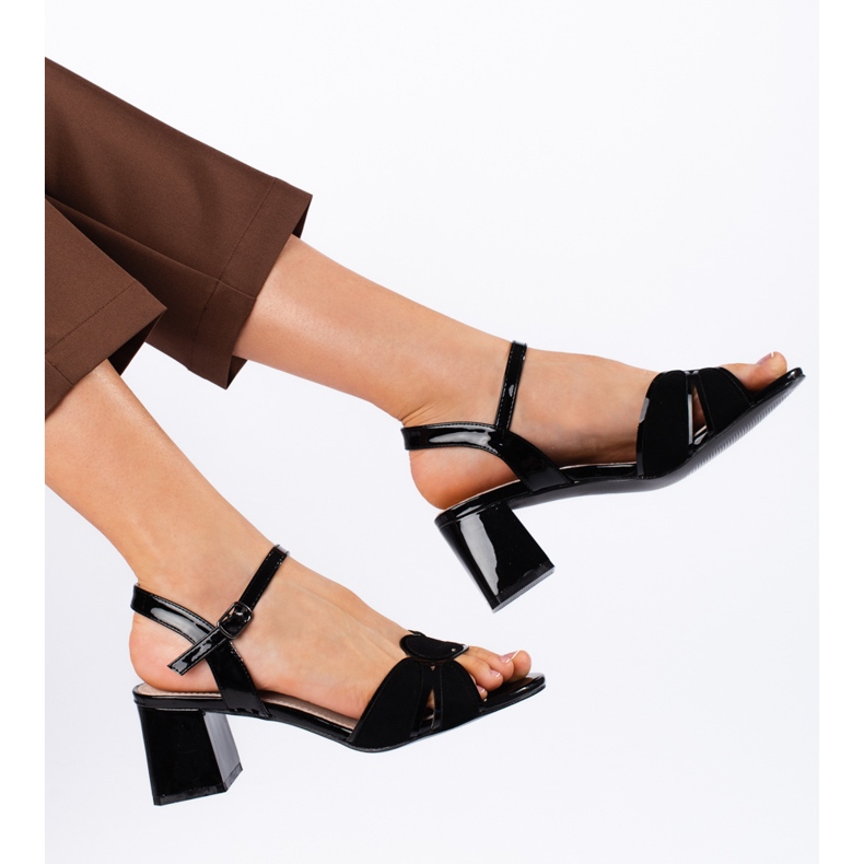 Goodin Sandale cu toc înalt pentru femei lacuite negru 2