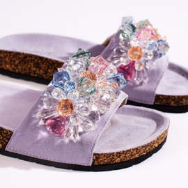 Slapi de damă din piele intoarsa mov violet 2