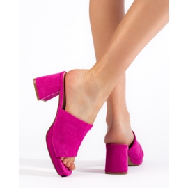 Muli cu toc înalt din piele intoarsa fucsia roz 2