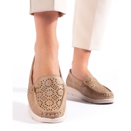 Mocasini de dama ajurata, bej inchis 2